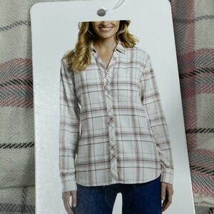 Weatherproof Women's L Plaid Blouse Pink Cotton Blend d1309